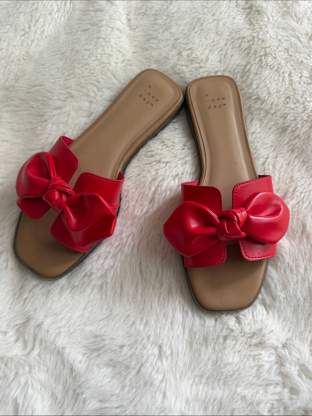 a new day Red Bow Slide Sandals with Knotted Accent